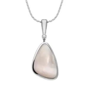 18ct White Gold Pink Mother of Pearl Diamond Curved Triangle Necklace