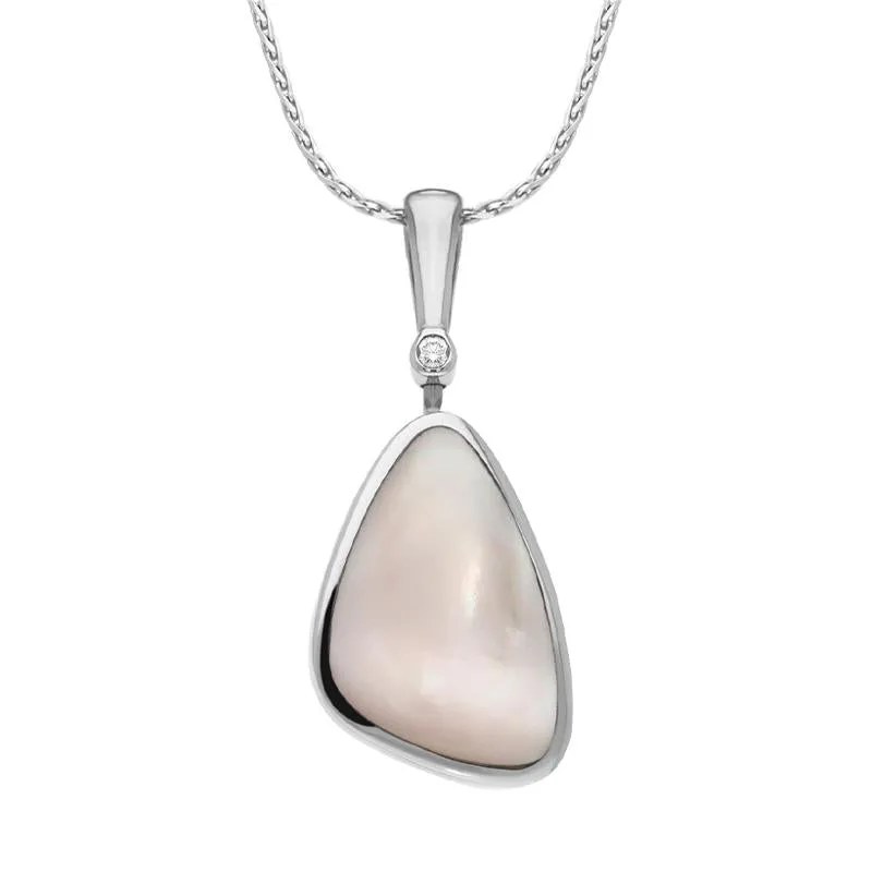 18ct White Gold Pink Mother of Pearl Diamond Curved Triangle Necklace