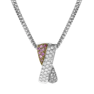 18ct White Gold Pink Sapphire Diamond Cross Bar Necklace