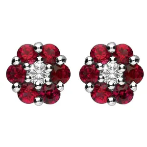 18ct White Gold Ruby and Diamond Cluster Stud Earrings