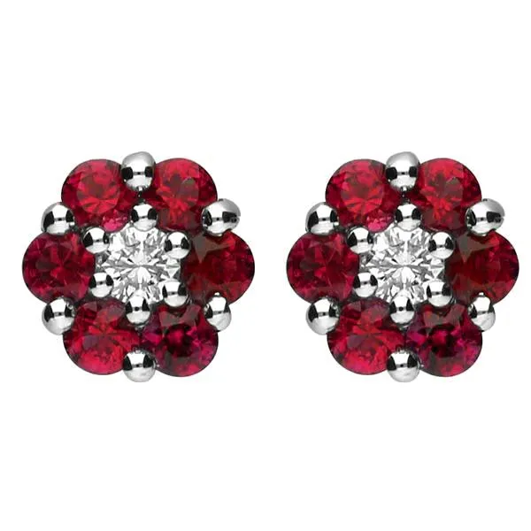 18ct White Gold Ruby and Diamond Cluster Stud Earrings
