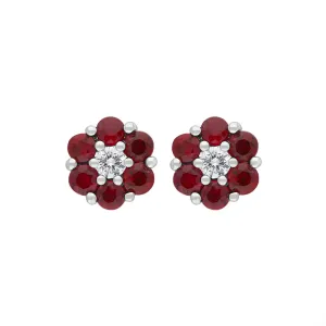 18ct White Gold Ruby Diamond Flower Stud Earrings