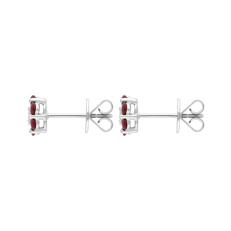 18ct White Gold Ruby Diamond Flower Stud Earrings