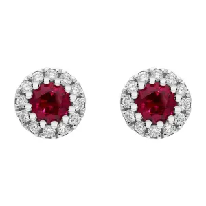 18ct White Gold Ruby Diamond Round Cluster Earrings D