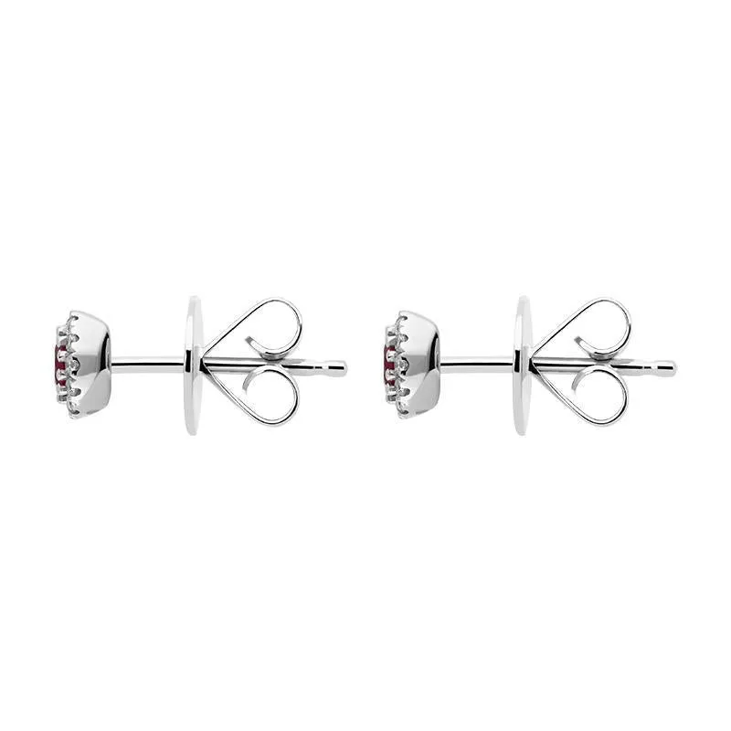 18ct White Gold Ruby Diamond Round Cluster Earrings D