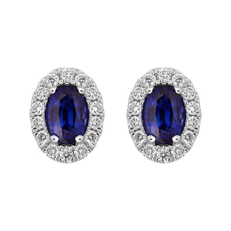 18ct White Gold Sapphire Diamond Cluster Oval Stud Earrings