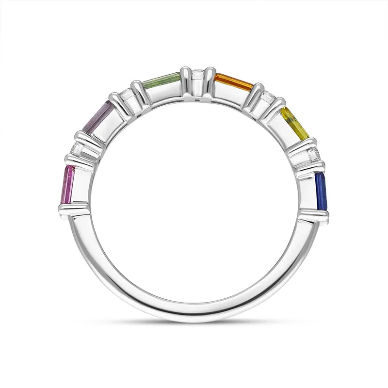18ct White Gold Sapphire Diamond Multicolour Half Eternity Ring
