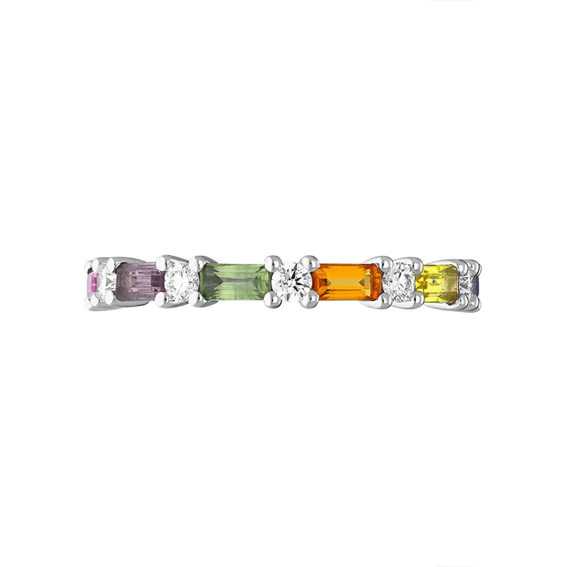 18ct White Gold Sapphire Diamond Multicolour Half Eternity Ring