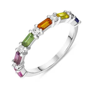 18ct White Gold Sapphire Diamond Multicolour Half Eternity Ring