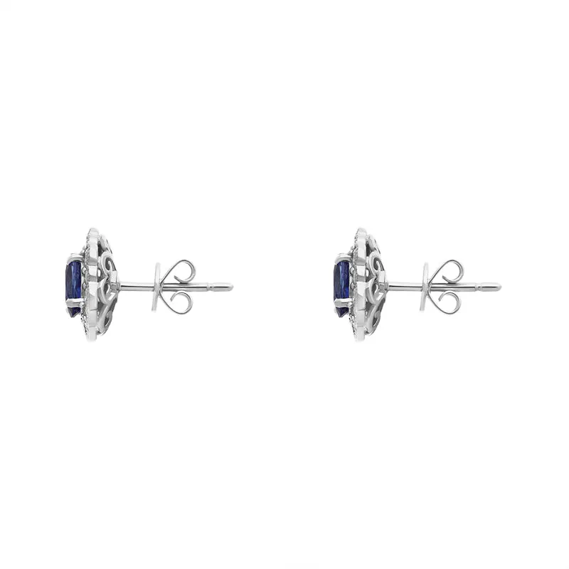 18ct White Gold Sapphire Diamond Oval Cluster Stud Earrings