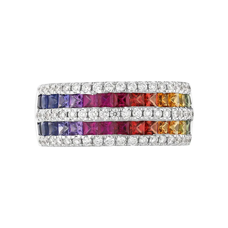 18ct White Gold Sapphire Diamond Princess Cut Multicolour Half Eternity Ring