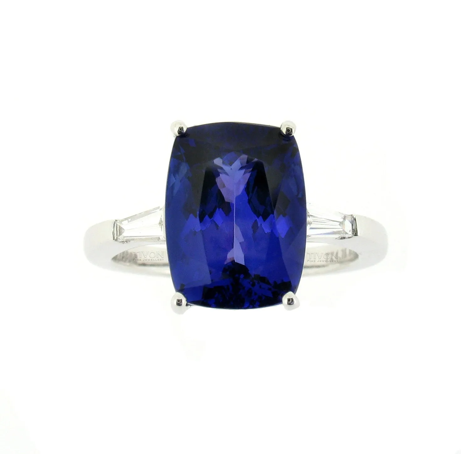 18ct White Gold Tanzanite and Diamond Cushion Cut Precision Ring
