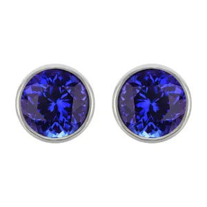 18ct White Gold Tanzanite Bezel Set Stud Earrings