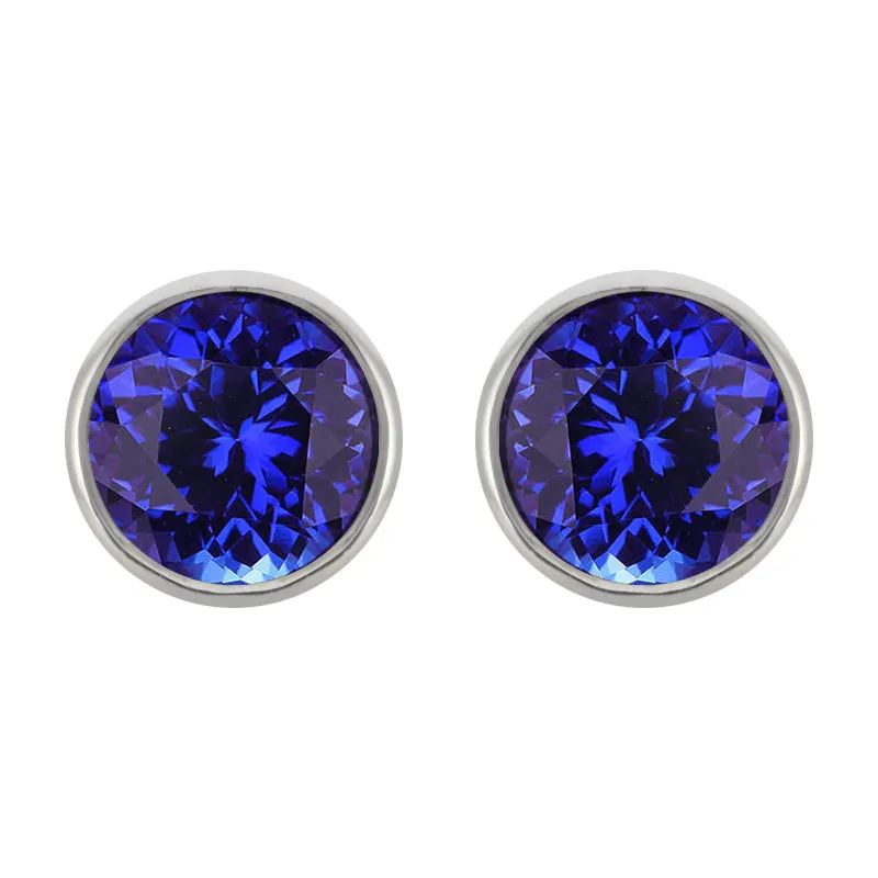 18ct White Gold Tanzanite Bezel Set Stud Earrings