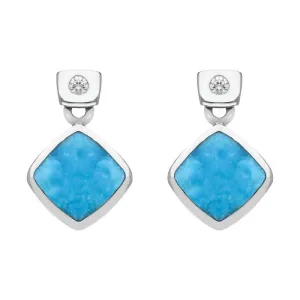 18ct White Gold Turquoise Diamond Square Stud Earrings