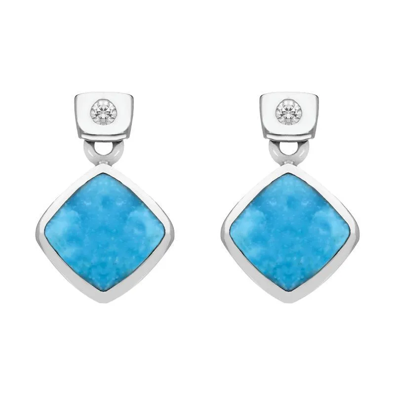 18ct White Gold Turquoise Diamond Square Stud Earrings