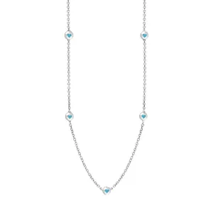 18ct White Gold Turquoise Heart Link Disc Chain Necklace