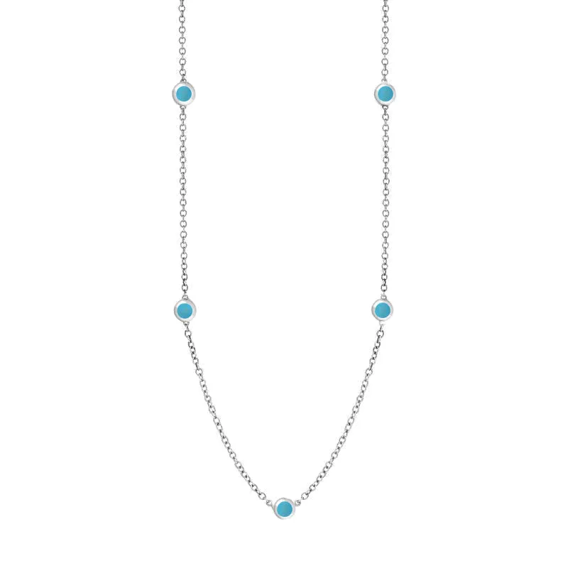 18ct White Gold Turquoise Heart Link Disc Chain Necklace