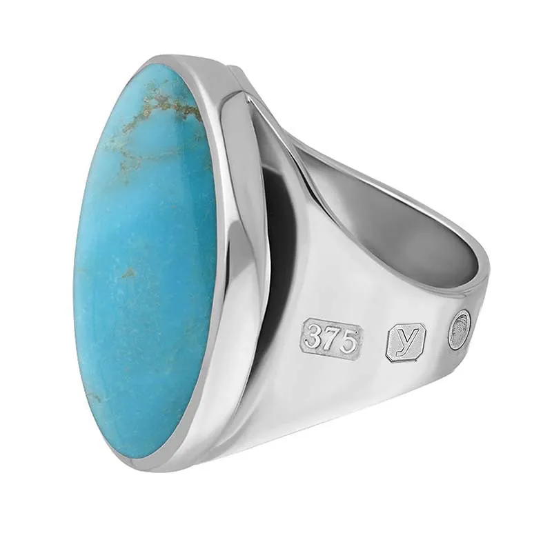 18ct White Gold Turquoise King's Coronation Hallmark Medium Round Ring D