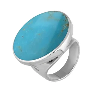 18ct White Gold Turquoise King's Coronation Hallmark Medium Round Ring D