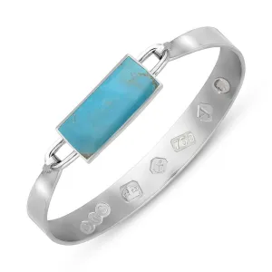 18ct White Gold Turquoise King's Coronation Hallmark Wide Oblong Bangle D