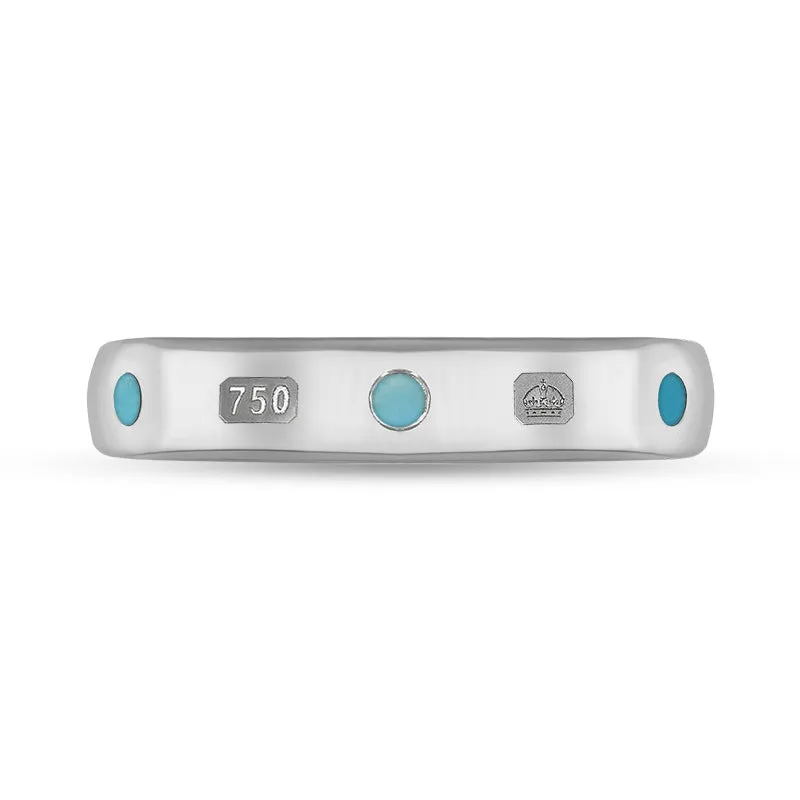 18ct White Gold Turquoise Queen's Jubilee Hallmark 4mm Ring D