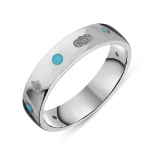 18ct White Gold Turquoise Queen's Jubilee Hallmark 5mm Ring D