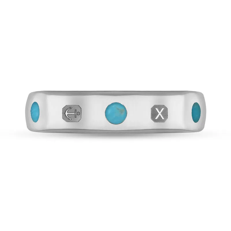 18ct White Gold Turquoise Queen's Jubilee Hallmark 5mm Ring D