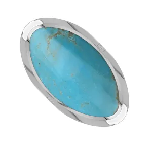 18ct White Gold Turquoise Queen's Jubilee Hallmark Large Oval Ring D