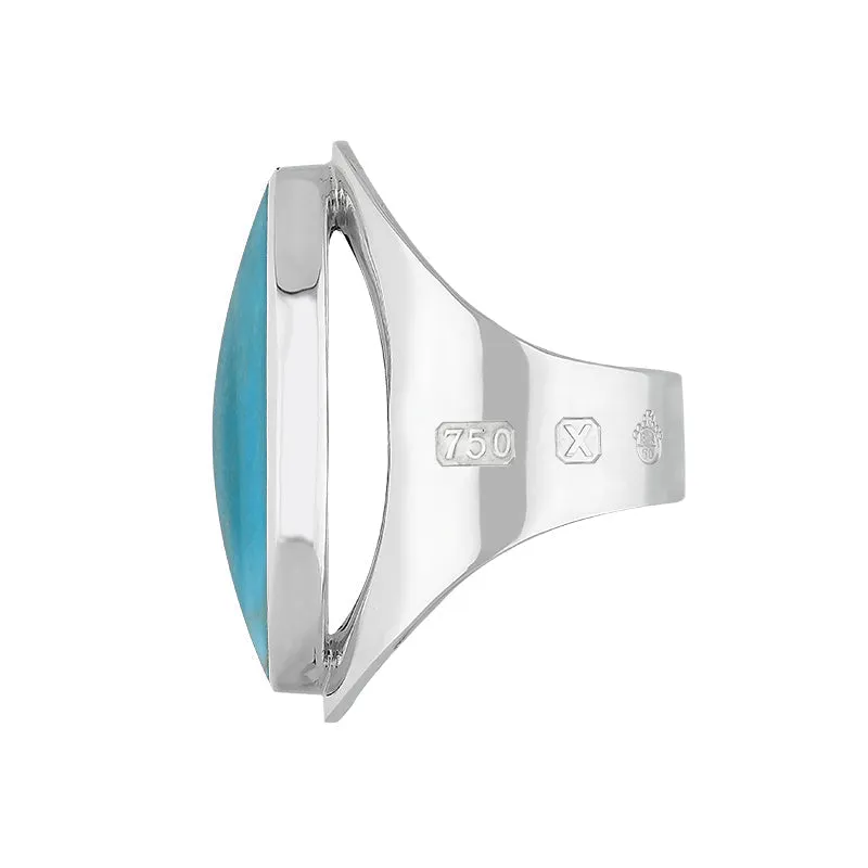18ct White Gold Turquoise Queen's Jubilee Hallmark Large Oval Ring D