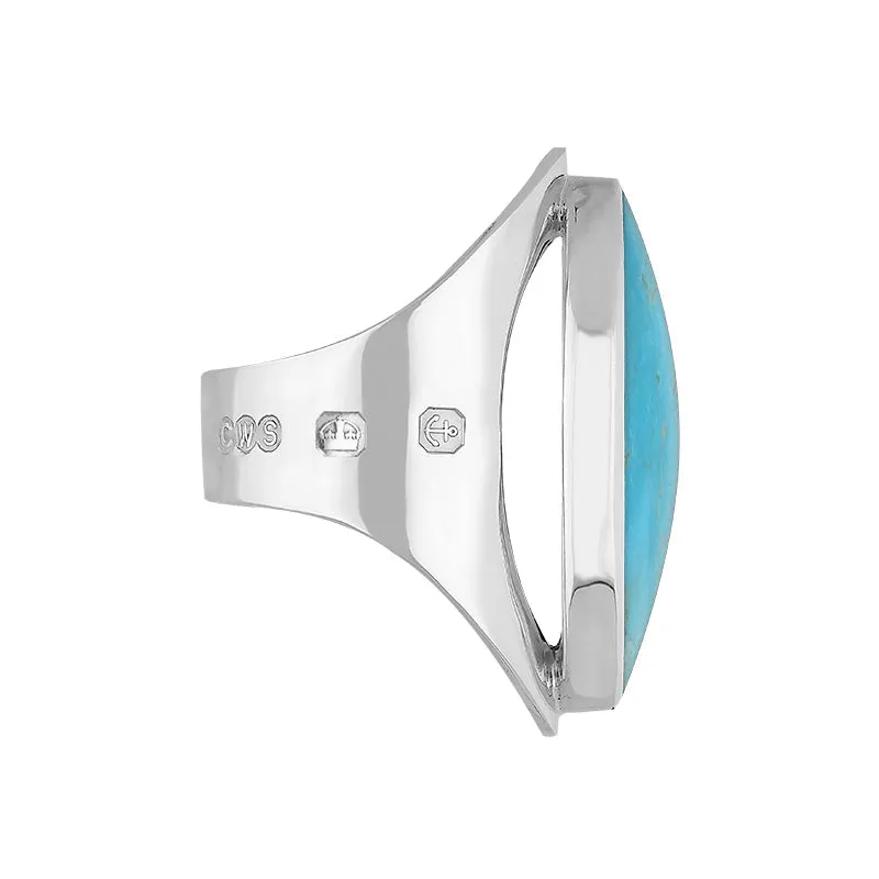 18ct White Gold Turquoise Queen's Jubilee Hallmark Large Oval Ring D