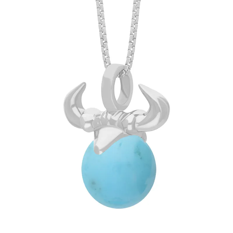 18ct White Gold Turquoise Zodiac Taurus 10mm Bead Pendant