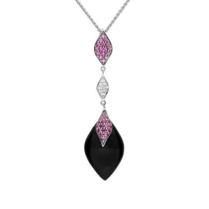 18ct White Gold Whitby Jet 0.08ct Diamond 0.56ct Pink Sapphire Necklace
