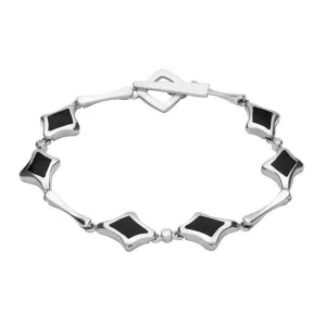 18ct White Gold Whitby Jet 0.09ct Diamond Square Freeform Bracelet