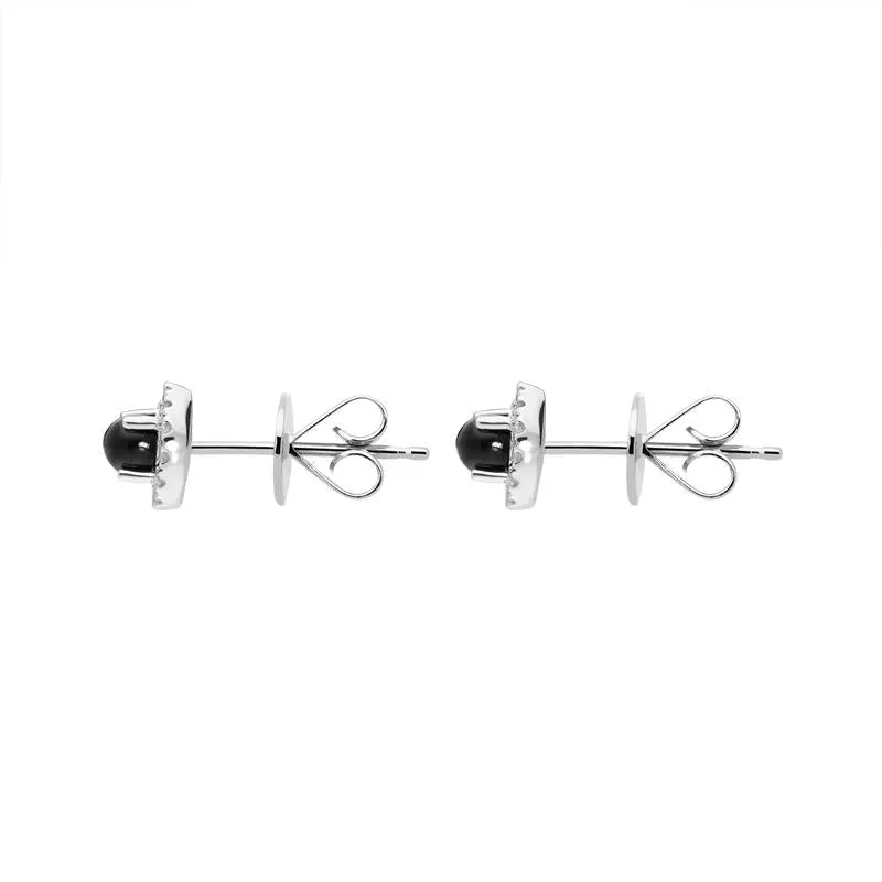 18ct White Gold Whitby Jet 0.10ct Diamond Round Stud Earrings