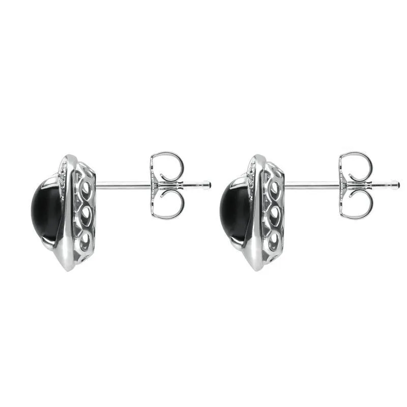 18ct White Gold Whitby Jet 0.11ct Diamond Cushion Stud Earrings D