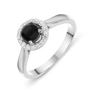 18ct White Gold Whitby Jet 0.11ct Diamond Round Cluster Ring
