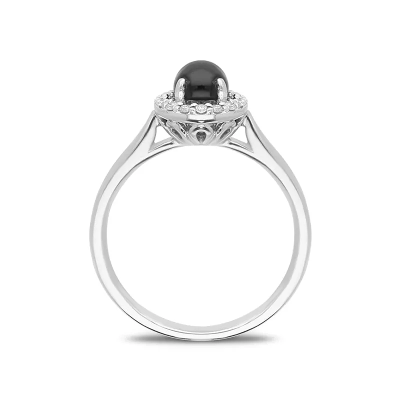 18ct White Gold Whitby Jet 0.11ct Diamond Round Cluster Ring