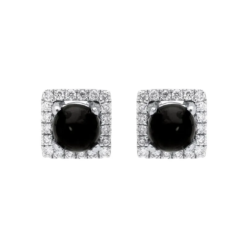 18ct White Gold Whitby Jet 0.13ct Diamond Square Stud Earrings