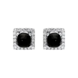 18ct White Gold Whitby Jet 0.13ct Diamond Square Stud Earrings
