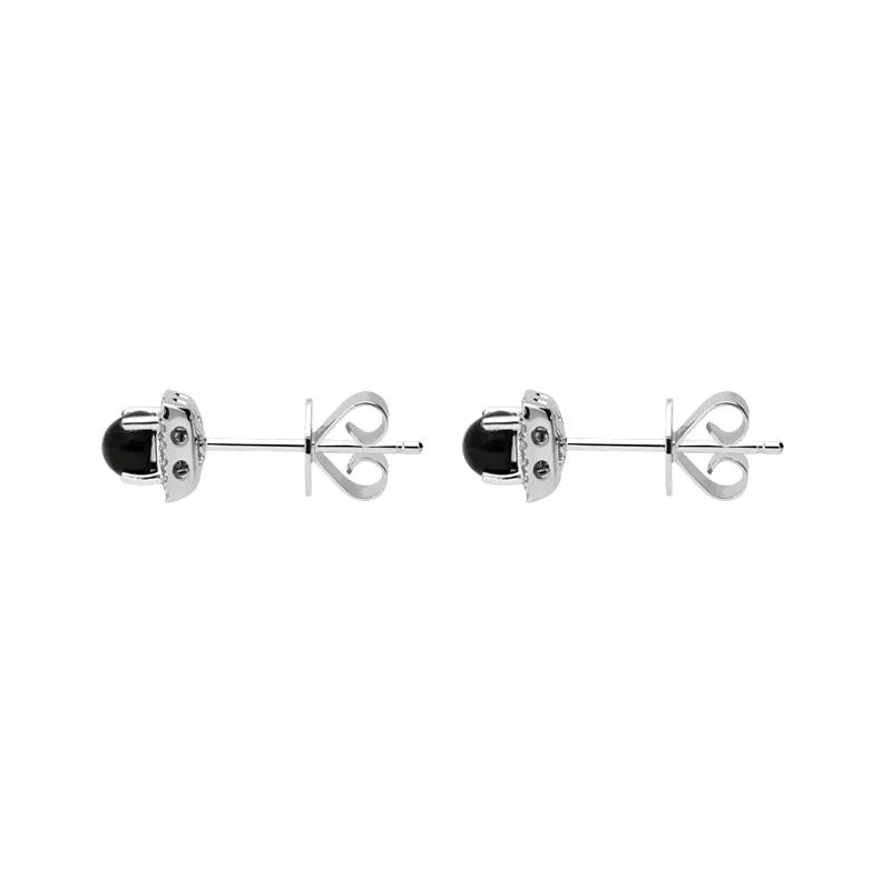18ct White Gold Whitby Jet 0.13ct Diamond Square Stud Earrings