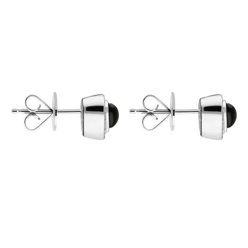 18ct White Gold Whitby Jet 0.14ct Diamond Edge Heart Stud Earrings