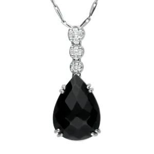 18ct White Gold Whitby Jet 0.14ct Diamond Faceted Pear Necklace D