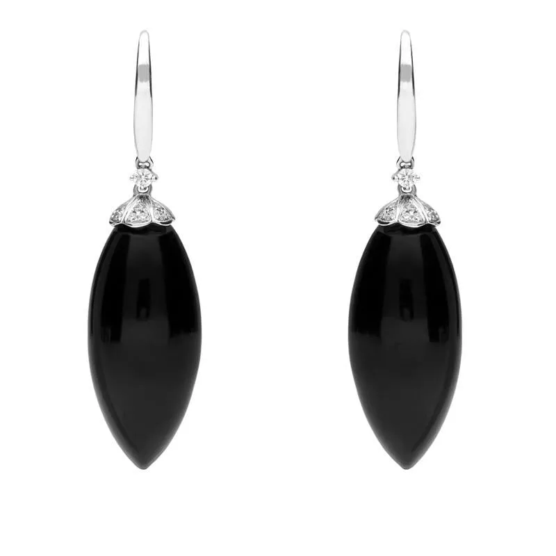 18ct White Gold Whitby Jet 0.16ct Diamond Cluster Drop Earrings
