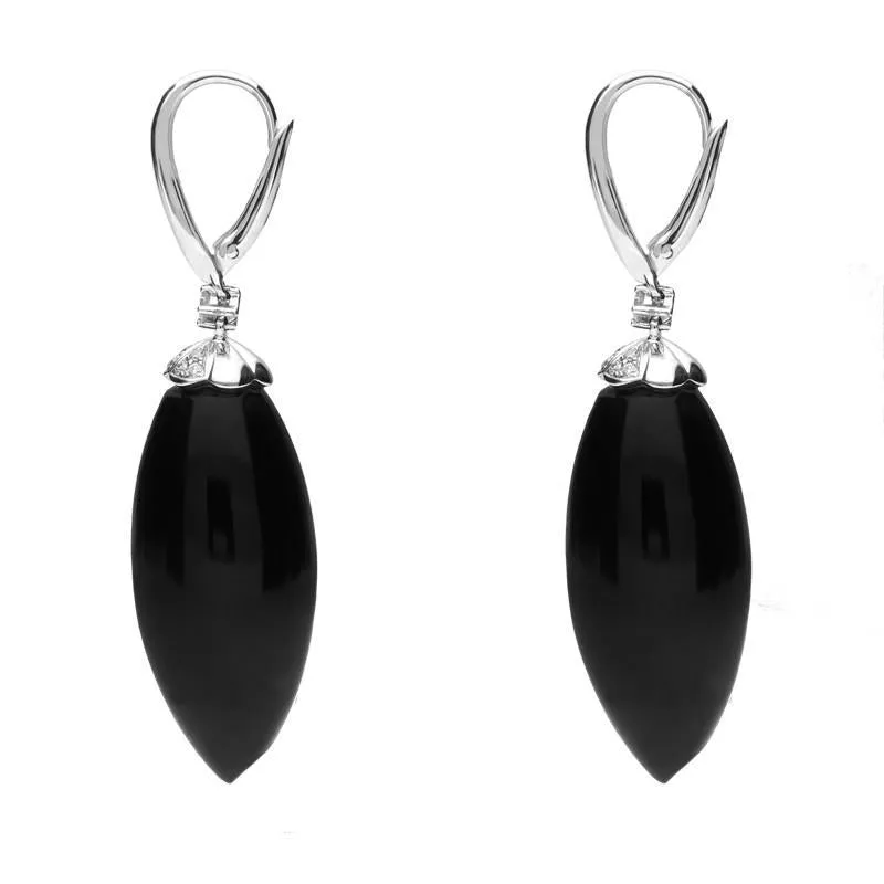 18ct White Gold Whitby Jet 0.16ct Diamond Cluster Drop Earrings