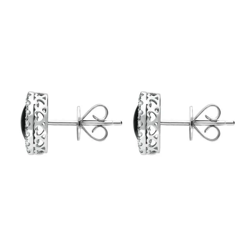 18ct White Gold Whitby Jet 0.20ct Diamond Oval Open Hearts Stud Earrings