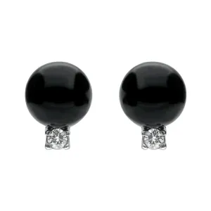 18ct White Gold Whitby Jet 0.22ct Diamond Bead Stud Earrings D