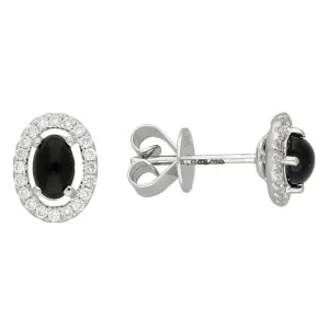 18ct White Gold Whitby Jet 0.23ct Diamond Oval Shape Stud Earrings