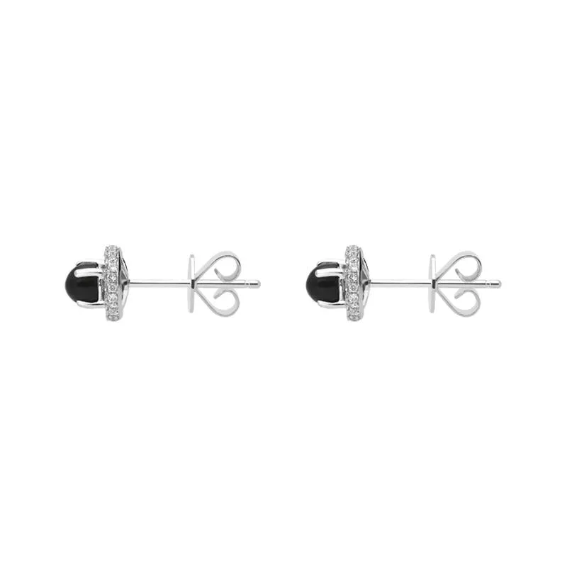 18ct White Gold Whitby Jet 0.25ct Diamond Round Stud Earrings