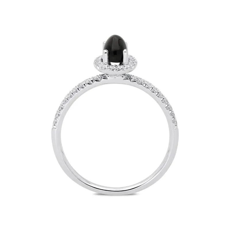 18ct White Gold Whitby Jet 0.27ct Diamond Oval Cluster Ring